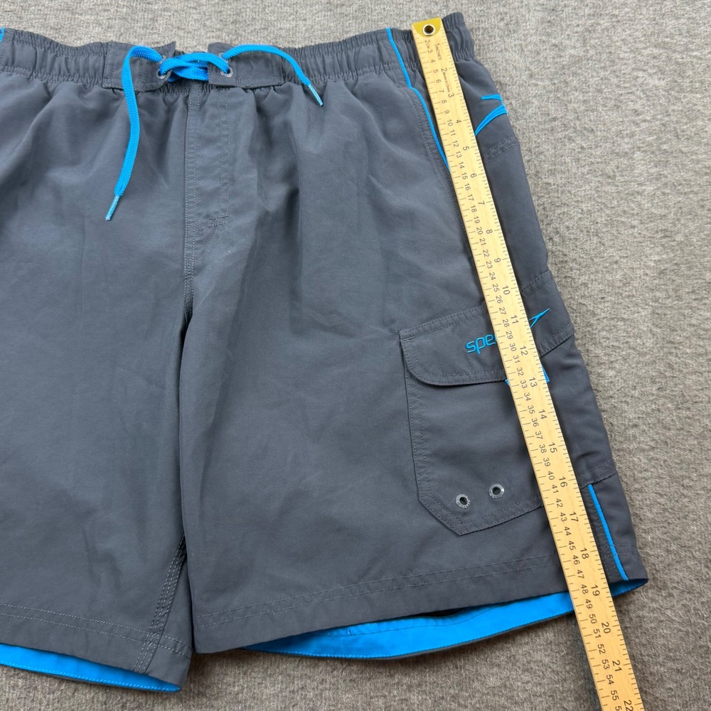 Speedo Swim Trunks Men's Size Medium Gray Blue Cargo Pocket Board Shorts - Picture 6 of 10